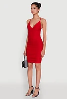 Womens Sleek Lace Up Tie Back Rouched Bodycon Dress, Red, Size L