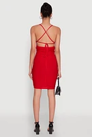 Womens Sleek Lace Up Tie Back Rouched Bodycon Dress, Red, Size L