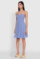 Womens Airy Bustier Pleated Skater Dress, Blue, Size M
