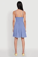 Womens Airy Bustier Pleated Skater Dress, Blue, Size M