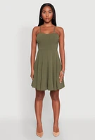 Womens Airy Bustier Pleated Skater Dress, Green, Size XL