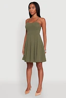 Womens Airy Bustier Pleated Skater Dress, Green, Size XL
