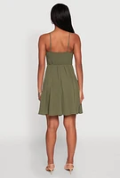Womens Airy Bustier Pleated Skater Dress, Green, Size XL