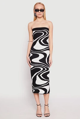 Womens Swirl Print Zip Back Tube Dress, Multi, Size M