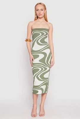 Womens Swirl Print Zip Back Tube Dress,