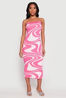 Womens Swirl Print Zip Back Tube Dress, Pink,