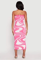 Womens Swirl Print Zip Back Tube Dress, Pink,