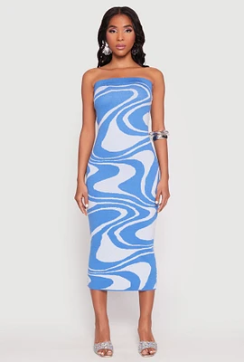 Womens Swirl Print Zip Back Tube Dress,