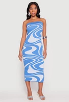 Womens Swirl Print Zip Back Tube Dress,