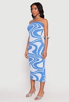 Womens Swirl Print Zip Back Tube Dress, Blue, Size XL