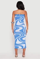 Womens Swirl Print Zip Back Tube Dress, Blue, Size XL