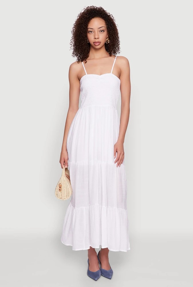 Womens Smocked Tiered Maxi Sundress,