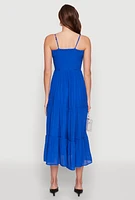 Womens Smocked Tiered Maxi Sundress, Blue, Size M