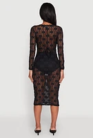 Womens Floral Lace Tie Front Plunge Midi Dress, Black, Size S