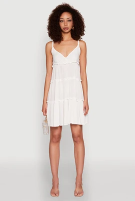 Womens Gauze Knit Cami Tiered Dress, White, Size S