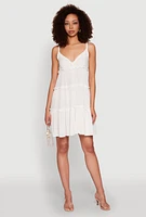 Womens Gauze Knit Cami Tiered Dress, White, Size S