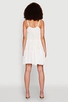Womens Gauze Knit Cami Tiered Dress, White, Size S