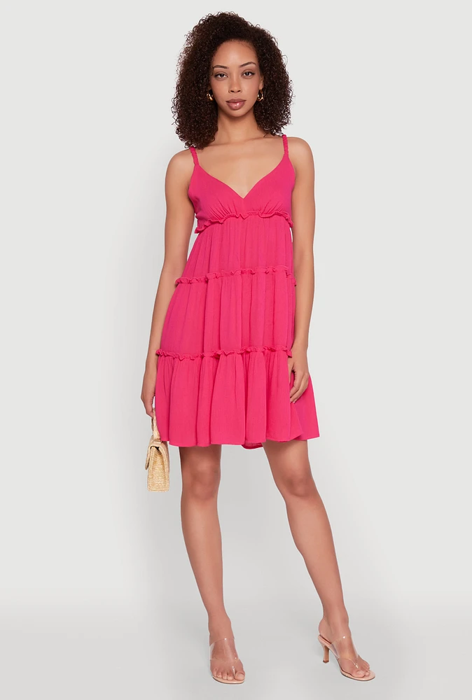 Womens Gauze Knit Cami Tiered Dress,