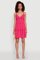 Womens Gauze Knit Cami Tiered Dress,