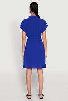 Womens Crepe Knit Tie Waist Belted Shirt Dress,