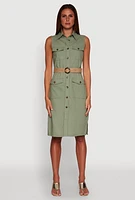 Womens O Ring Belted Sleeveless Utility Dress, Green, Size S