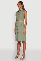 Womens O Ring Belted Sleeveless Utility Dress, Green, Size S