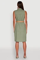 Womens O Ring Belted Sleeveless Utility Dress, Green, Size S