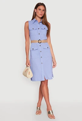 Womens O Ring Belted Sleeveless Utility Dress,