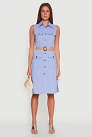 Womens O Ring Belted Sleeveless Utility Dress,