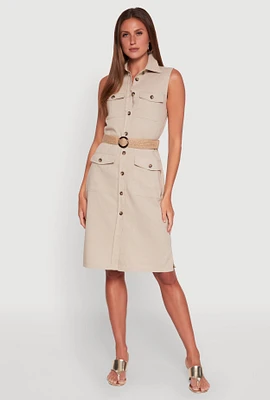 Womens O Ring Belted Sleeveless Utility Dress,