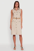 Womens O Ring Belted Sleeveless Utility Dress,