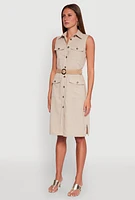 Womens O Ring Belted Sleeveless Utility Dress,