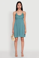 Womens Floral Crochet Detail Empire Waist Mini Dress,