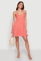 Womens Floral Crochet Detail Empire Waist Mini Dress, Orange, Size L