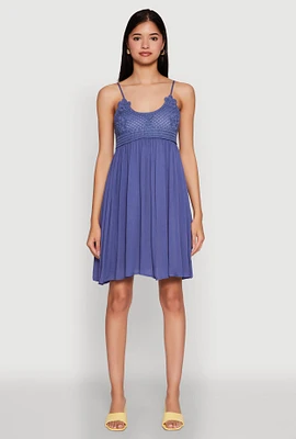 Womens Floral Crochet Detail Empire Waist Mini Dress,