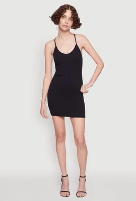Womens Seamless Rib Knit Scoop Neck Racerback Cami Dress,