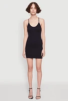 Womens Seamless Rib Knit Scoop Neck Racerback Cami Dress,