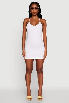 Womens Seamless Rib Knit Scoop Neck Racerback Cami Dress, L-XL