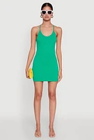 Womens Seamless Rib Knit Scoop Neck Racerback Cami Dress, L-XL