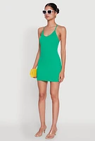 Womens Seamless Rib Knit Scoop Neck Racerback Cami Dress, L-XL