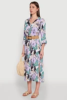 Womens Floral Button Front Belted Shirt Dress, Multi, Size XL