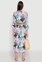 Womens Floral Button Front Belted Shirt Dress, Multi, Size XL