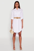 Womens High Low Shirt Dress, White, Size M