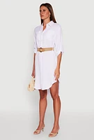 Womens High Low Shirt Dress, White, Size M