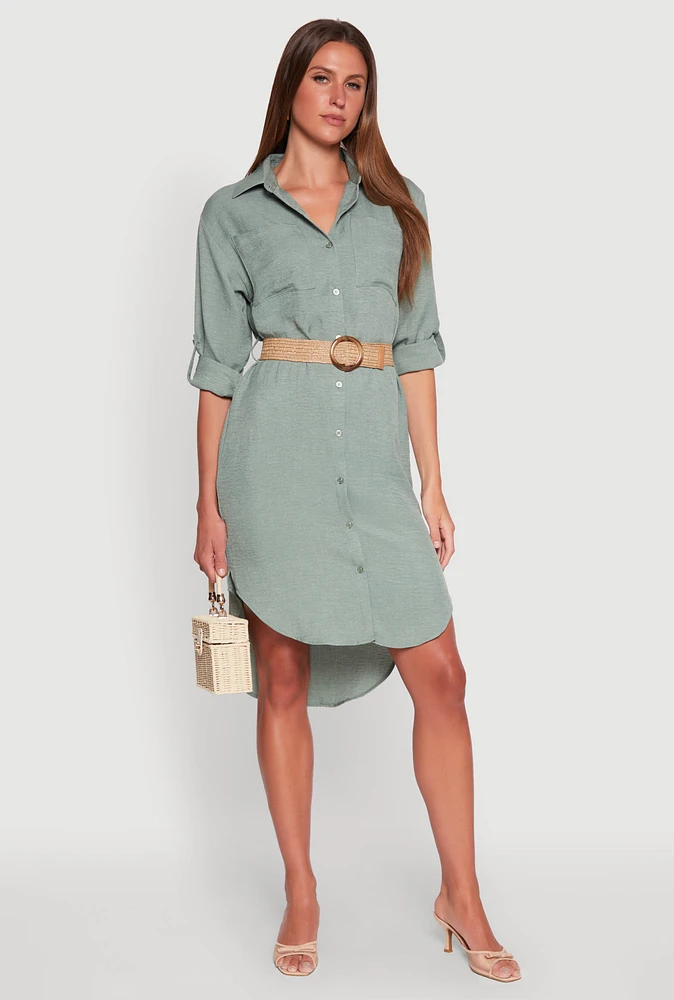 Womens High Low Shirt Dress, Green, Size S