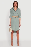 Womens High Low Shirt Dress, Green, Size S