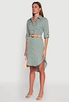 Womens High Low Shirt Dress, Green, Size S