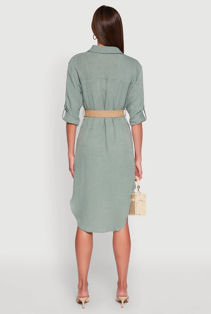 Womens High Low Shirt Dress, Green, Size S