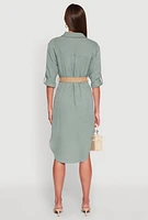 Womens High Low Shirt Dress, Green, Size S