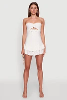 Womens Trendy Eyelet Ruffle Tiered Bodycon Dress, White, Size XL